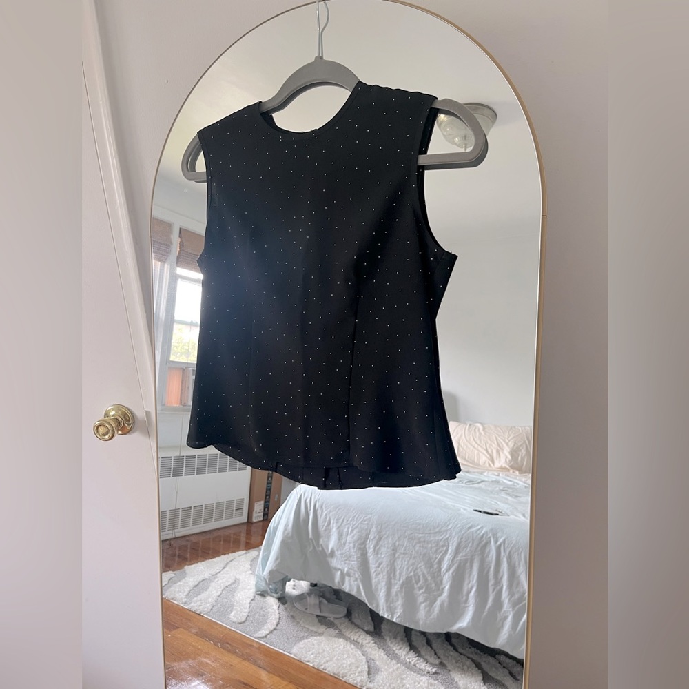 Vintage 90s Button Back black & White Polka Dot Sleeveless Blouse Size S…